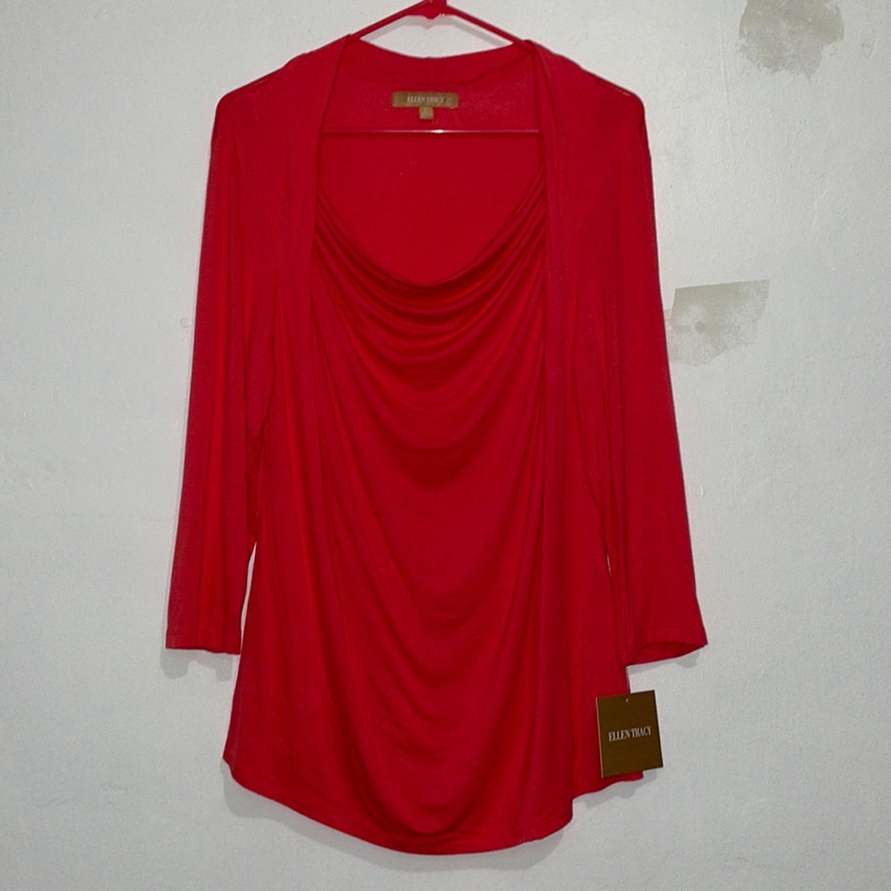 NWT Size L Women's Ellen Tracy Pink Orange Blouse